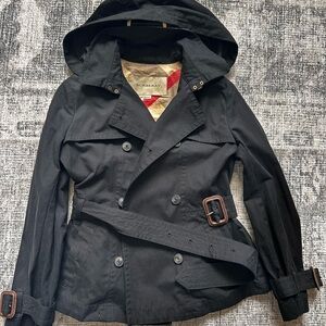 Burberry Black Trench Coat with Hood